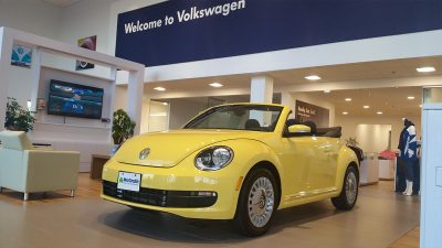 Yellow Beetle inside at VW dubuque