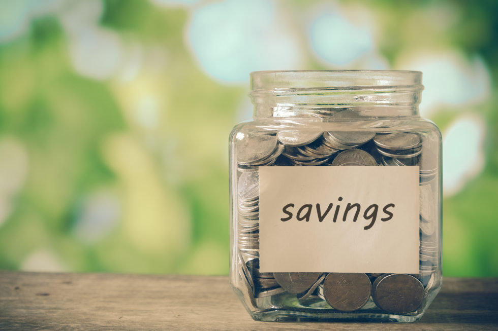 Coin jar labeled savings